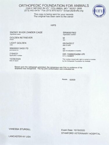 Snowy River Zander Cage (Sire)